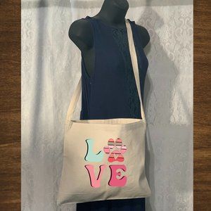 LOVE Dog Paw Cotton Canvas Crossbody Messenger Tote Bag